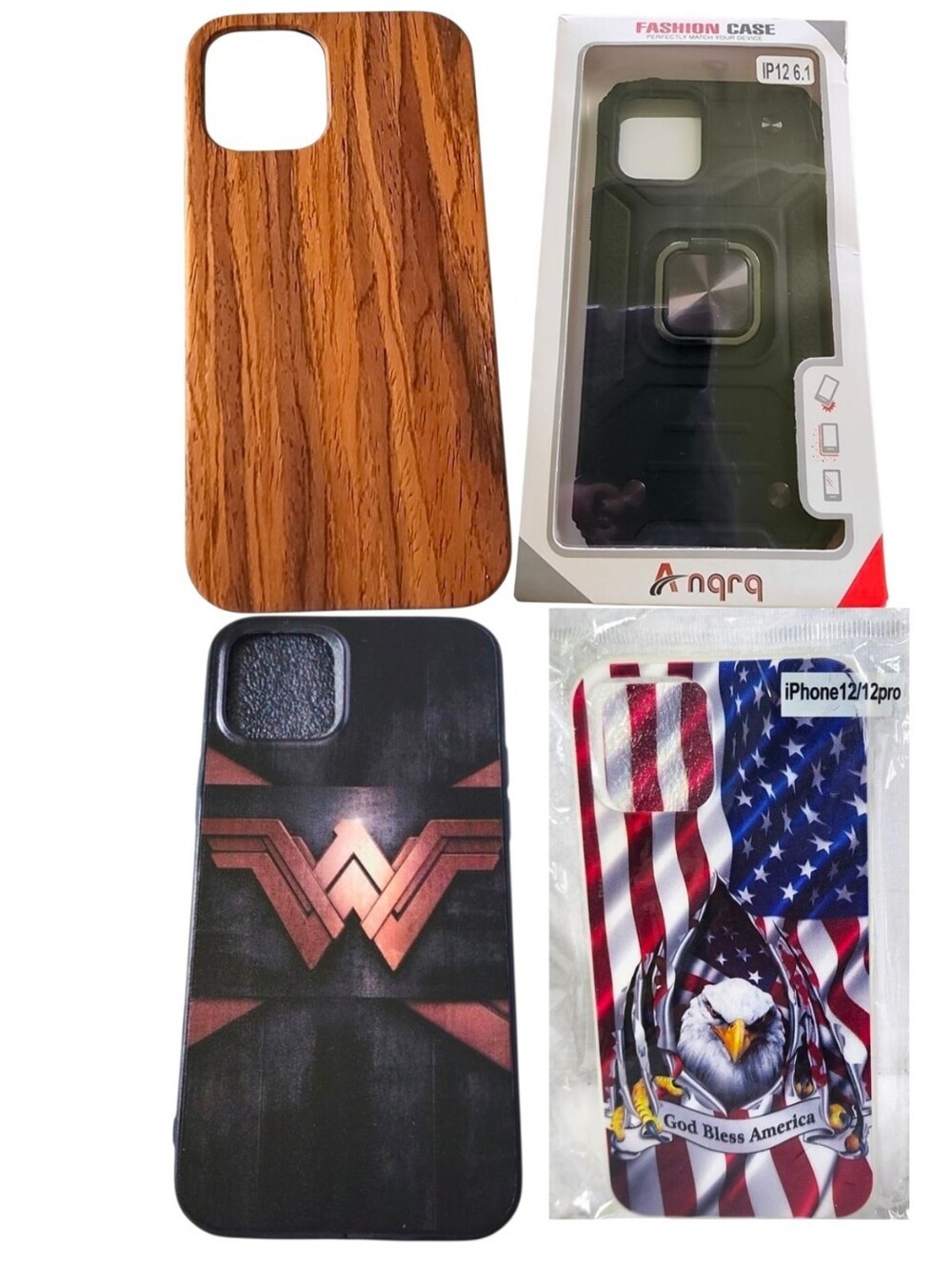 4pc Wood Grain, Wonder Woman, Defender, USA Cases For iPhone 12 Pro